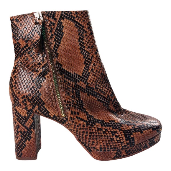 3734 Divided by H&M Womens Brown Faux Leather Snake Embossed Boots Zip 40 8.5 - Picture 1 of 7
